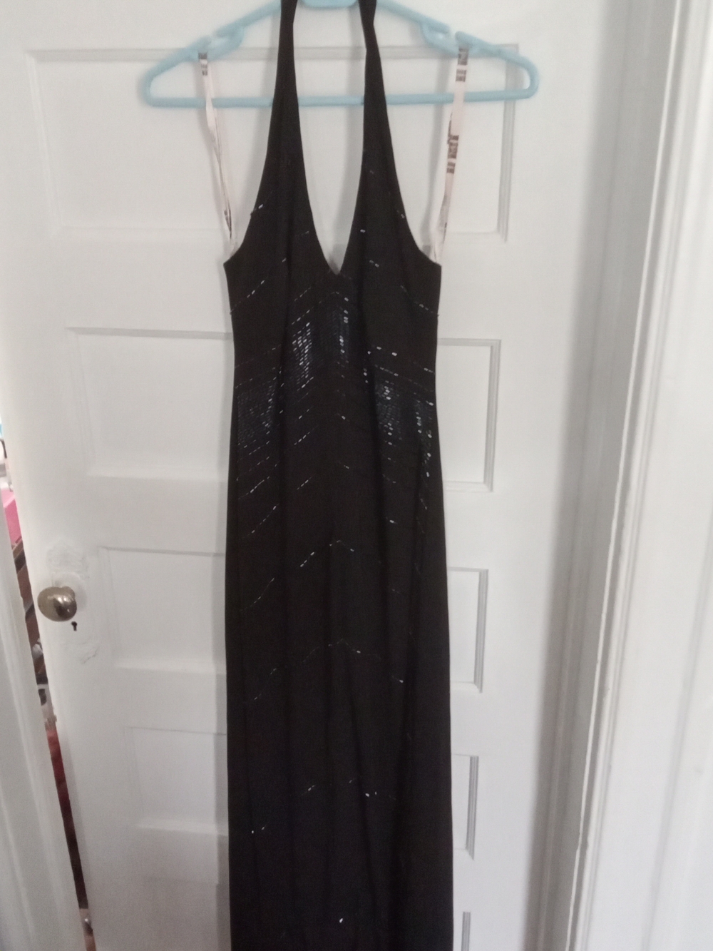 Vintage Black Halter Sequin Maxi Dress